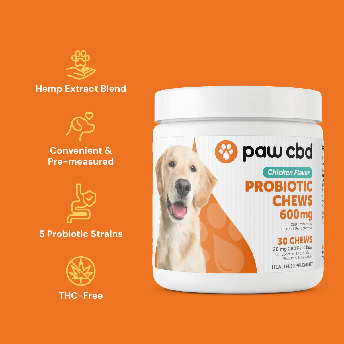 Digestive Probiotic CBD Dog Soft Chews - Chicken 600MG, 30ct - High Five CBD