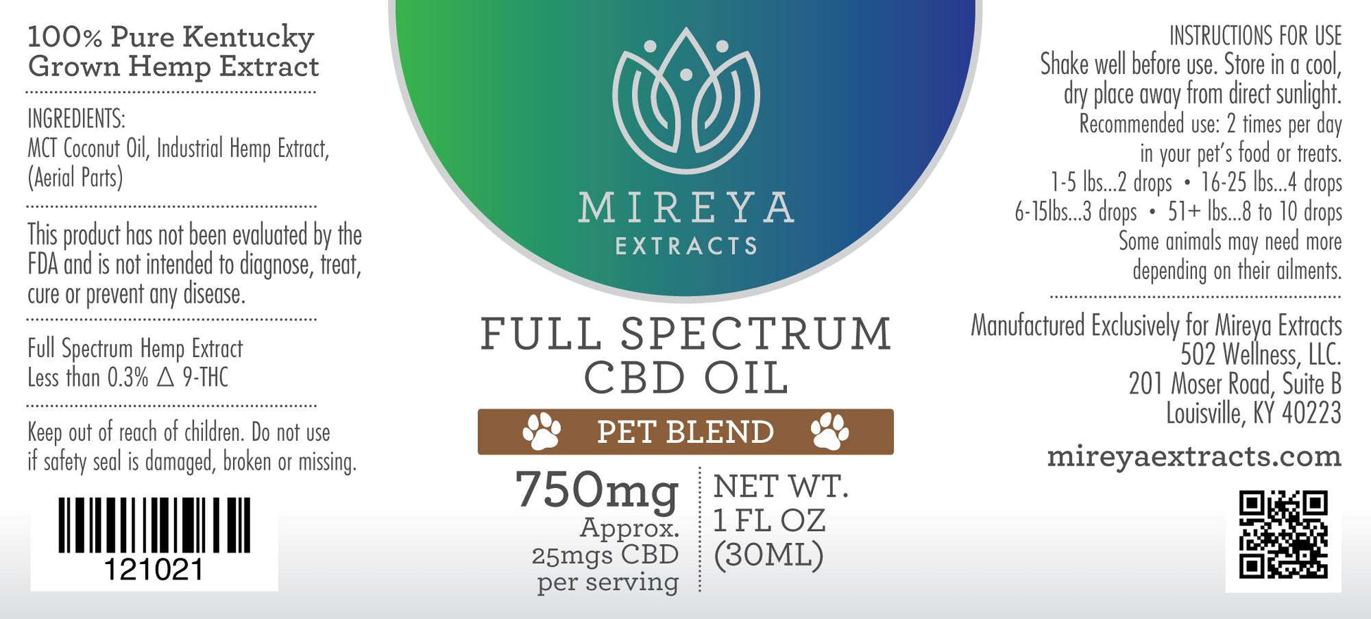 Mireya Extracts Extra Strength Pet CBD Oil 750mg - High Five CBD